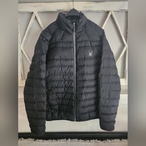 Spyder Jacket Mens Large Black Prymo Duck Down Puffer Full Zip Insulated  Winter